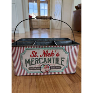 St Nicks Mercantile Divided Tin Bucket Santa Claus Christmas Holiday